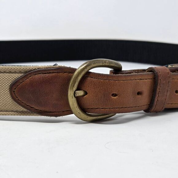 BATES WEB LEATHER BELT BROWN KHAKI HEAVY DUTY BRASS MARLIN FISHING MENS SIZE 36 - Picture 2 of 6